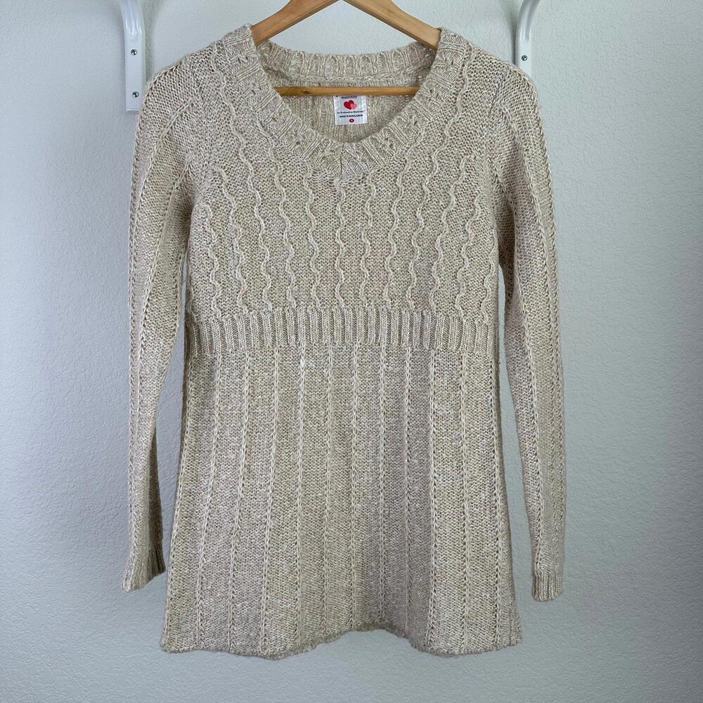 S Women’s Two Heart Maternity Long Sleeve Knit Sweater Beige